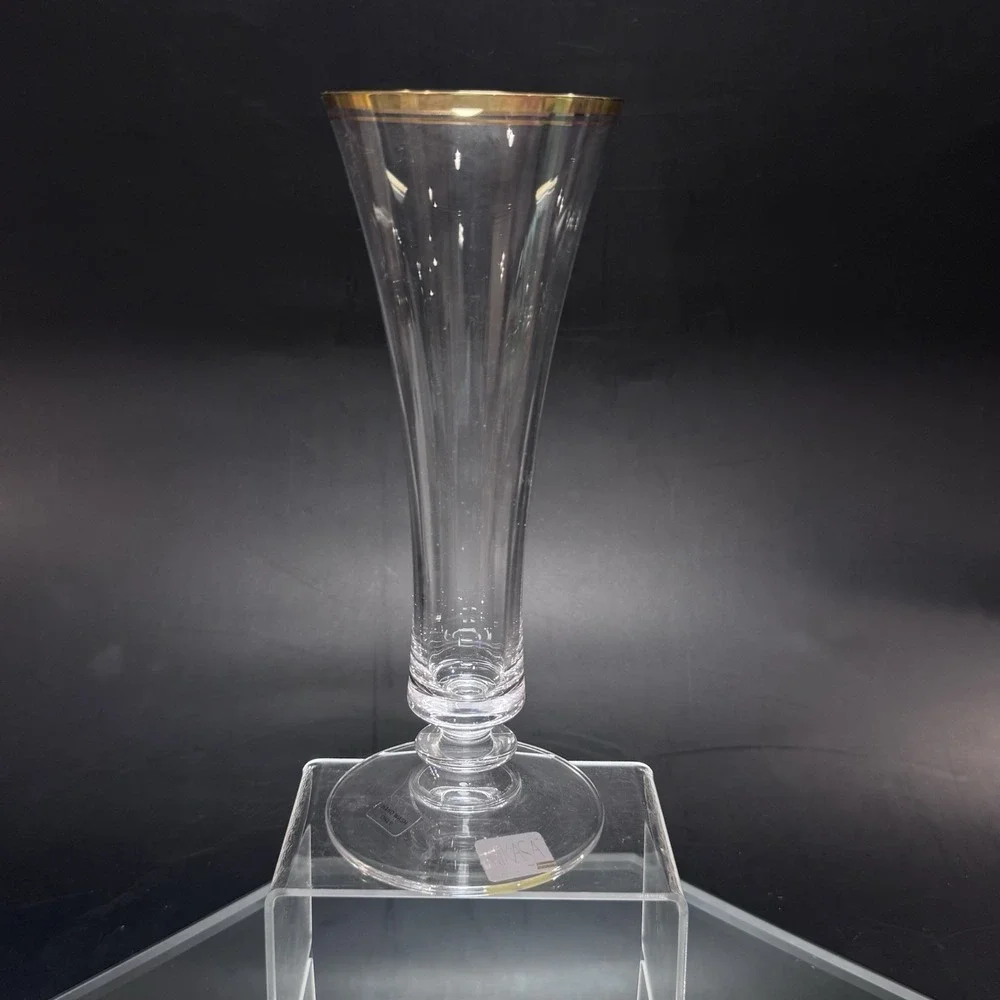 Vintage Mikasa Austria Jamestown Gold Rim Crystal Flower Bud Vase w‎ Box T2703